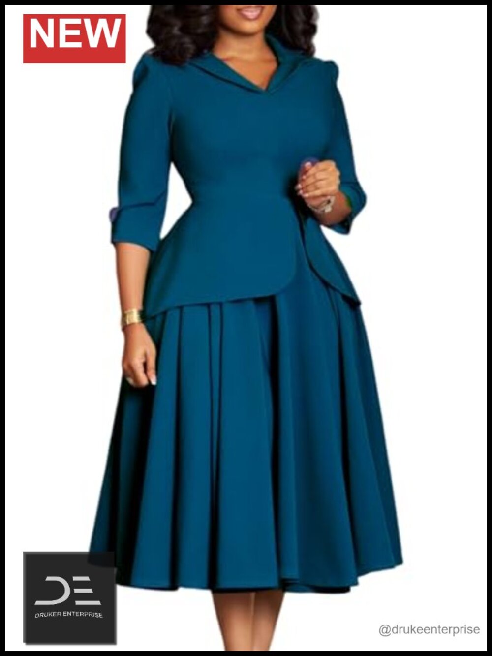 Plus Size V Neck A Line Midi Dress